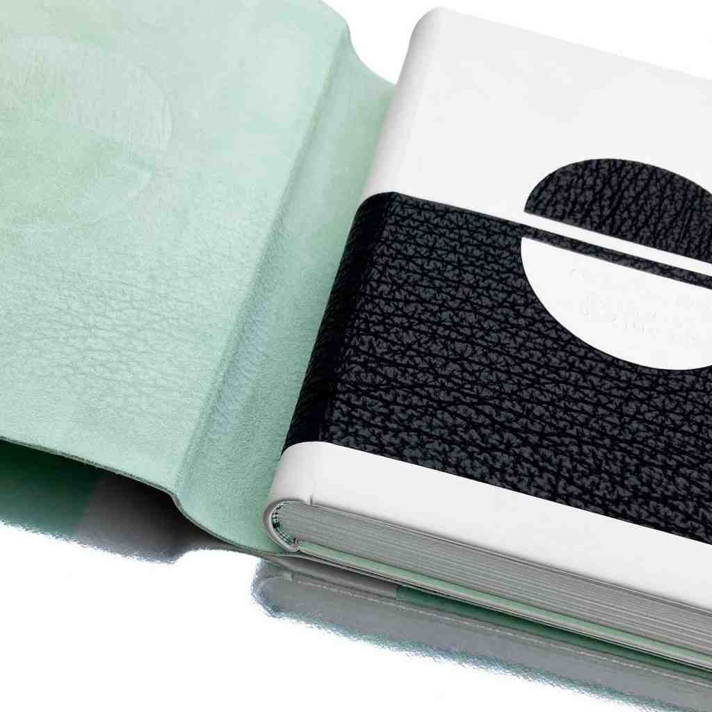 Vue sur le décor du plat avant de la reliure posée dans la chemise ouverte