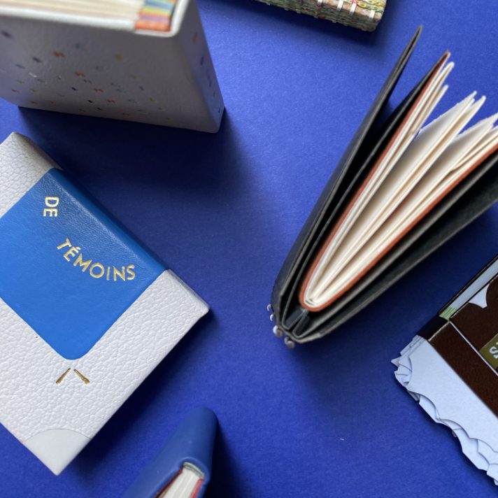 Plusieurs reliures sur fond bleu